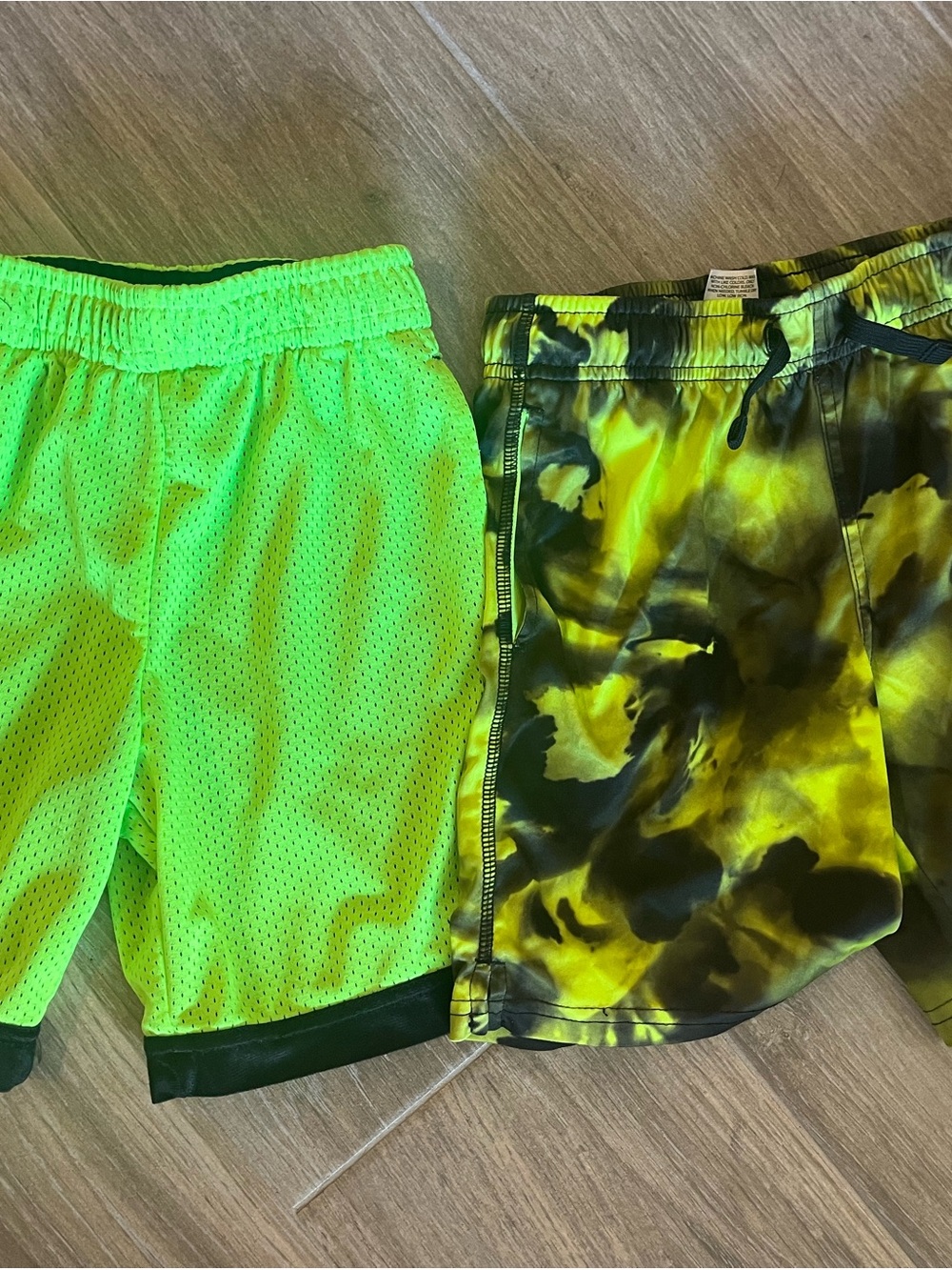 Athletic Works Neon Green Mesh & Yellow Camo Kids Shorts - 2 Pack